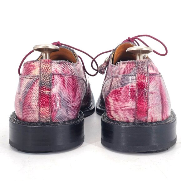 Slick Exotica by David Eden Pink Maroon Ostrich Lizard Dress Shoes Mens 12 Derby - Picture 5 of 12